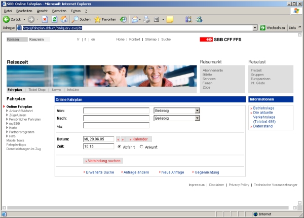 Screenshot SBB Timetable Informationsystem