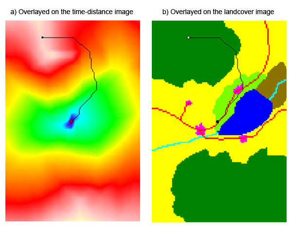 Optimal path of the walker modeled on the basis of the anisotropic influence of the topography