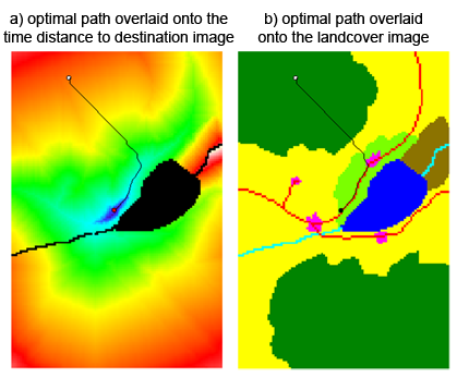Optimal path for the walker modelled on the basis of the landcover properties as the friction factor