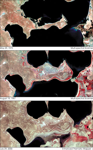 Evolution d'un biotope: la mer d'Aral au Kazakhstan de 1973 à 2000