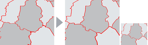 Kartenausschnitt vor und nach      der      Generalisierung