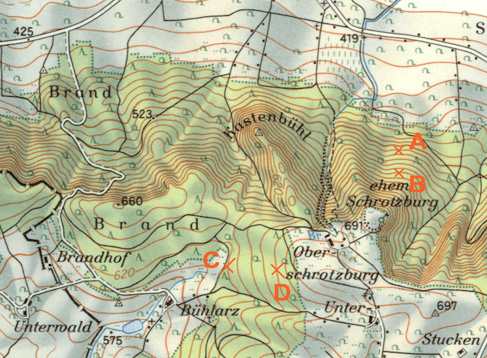 source: topographical map 1:25'000 with the permission of the Landesvermessungsamt BAtten Wüerttemberg vom 17.08.2005, Az.: 2851.3-A/417